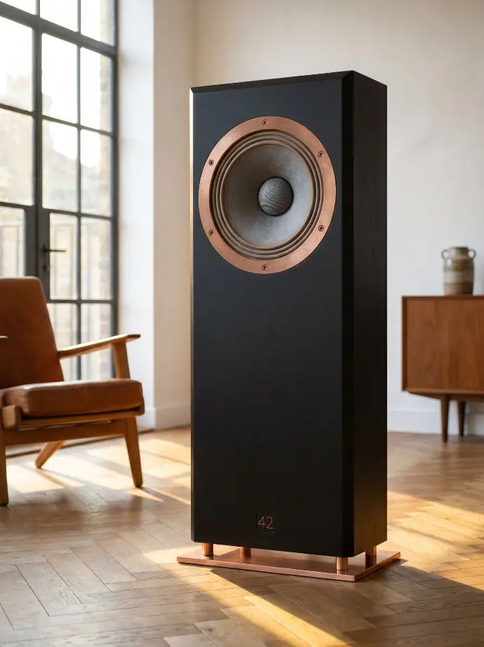 Monolith MK1 — Vorderansicht im Mid-Century-Wohnraum