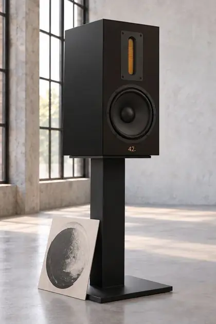 42.audio Magrathea 1 in Schwarz auf Ständer, Rendering